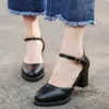Dress Shoes Ymechic Fashion Summer Dames Heel Black Office Buckle Mary Jane Cute Yellow Party Ladies High Heel Pumps 43