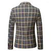 Men's Suits Vintage Checked Men Blazer Fashion Double Breasted Jacket Coat Business Casual Notch Lapel Slim Fit Blazers Party Wedding Tuxedo