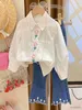 Ensembles de vêtements Automne fleur brodé col de poupée à manches longues chemises blanches jeans pantalons deux pièces ensemble de vêtements vêtements costumes R231107