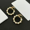 Simple 18K Gold Plated 925 Silver Luxury Brand Designers Letter Stud Geometric Famous Women Crystal Rhinestone Pearl Long Earring Wedding Party Jewerlry 20style