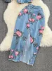 Werkjurken Mode Vrouwelijke Causale Denim Set Sexy Chic Bandage Slanke Jarretel Vrouwen Hoge Taille Bloemenprint Rokken 2023 Zomer 11XX3018