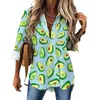 Blusas femininas estampa de frutas blusa abacate amor impressão vintage personalizado casual mulher camisa solta primavera manga longa roupas oversize