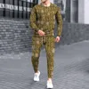 Homens Tracksuits Homens Luxo Imprimir Camisa Calças Longas Set 2 Peças Padrão de Corrente de Ouro Terno Masculino Moda Tracksuit Casual Outfit Primavera Roupas 231107