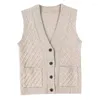 Kvinnors västar Spring Autumn Fashion Solid Single Breasted ärmlösa västar Kvinna Plus Size Pocket Mormor Knit Tröja Vest C33