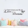 Wall Stickers Inspirational Quotes Butterfly Decals Don't Dream Your Life Live Dreams Motivational Sticker For Home Office School