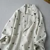 Women's Wool Blends Women Cotton and Linen Polka Dot Long sleeved Suit Jacket Autumn Korean Single Breasted Loose Oversized Cardigan Shirt Outwears 231107