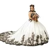 Vintage svartvit bollklänning bröllopsklänningar älskling halsin snörning plus storlek brudklänningar spetsapplikationer seuined tyll gotisk brud klänning 2023