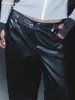 Kvinnor Pants Claceive Fashion Black Pu Leather Women 2024 Vintage High midja bredben Elegant Classic Full Length Trousers Kvinna