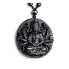 Hänge halsband naturliga svarta obsidian qianshou buddha snidade lyckliga amulet polska halsband hängen