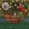 Fleurs décoratives joyeux noël panier suspendu artificiel pommes de pin branche d'arbre avec cordes lumineuses pendentifs de noël cadeaux guirlande maison