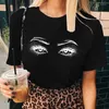 Women's T Shirts Shirt Ladies Korean Fashion Summer Short Sleeve Cartoon Casual Female Clothes O-neck Tshirts Tops Eyelash Vintage