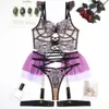 Lingerie sexy Intimo da donna Ricamo Reggiseno in pizzo Bondage Gonna Camicia da notte Set di slip erotici Intimi Costumi porno