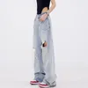 Jeans da donna WCFCX STUDIO Strappati a vita alta Donna Y2K Street Pantaloni vintage a gamba larga in denim Moda coreana sexy