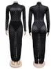 Abiti casual IDress Griglia sexy See Through Mesh Abito lungo lungo da donna Manica intera Guaina alta elasticizzata Slim Bodycon Night Club Party