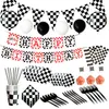 Disposable Dinnerware Black White Racing Party Paper Plates Cups Napkins Checkered Race Car Tableware Set Kids Birthday Decor