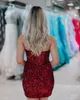 Abito da cocktail rosso natalizio 2k24 Mini babydoll in velluto con paillettes aderente preadolescente Lady Pageant Inverno Serata formale Hoco Gala Laurea Ritorno a casa Abito di Capodanno