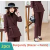 Pantalon de deux pièces pour femmes Vintage Femmes Blazer Pantalon Ensembles Café Bourgogne Noir Bureau Dames Formel 2 Set Business Work Wear Veste Pantalon