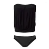 Kvinnors badkläder Kvinnor Black Tankini Baddräkter Två stycke Push Up Loose Fit Scoop Neck Bathing Suits Beachwear med avtagbara remmar