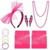 Fournitures de fête 80s bandeau en dentelle boucle d'oreille néon collier de gants en résille bracelet en silicone pour tenue costume accessoire ensemble filles cosplay