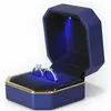 Jewelry Settings Luxury Ring Box Square Velvet Wedding Case Gift with LED Light for Proposal Engagement 230407