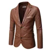 Men's Suits Bright Red Suit Jacket PU Coats Fashion Casual Leather Jackets Black Khaki Blue Blazers Plus Size M-5XL 6XL Outerwear