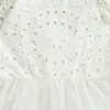 Robes pour filles Robe tutu en dentelle pour bébé et enfant Bébé et fille Manches évasées solides Col en V Patch Costume de travail Robe 100% coton Blanc Rose 1-5T 230407