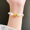 Charm Bracelets Cute Delicate Gold Color Bow Adjustable Bracelet For Women Imitation Pearl Sweet Friend Trendy Jewelry Gifts