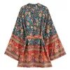 Cover-up Top sovrapposto bohemien da donna retrò Large Bohemian Rayon Cotton Kimono Belt Hippie Sapphire Bohemian Fashion Ethnic Top 230406