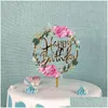 Other Festive Party Supplies Color Printing Flower Acrylic Cake Card Insertion Happy Birthday Christmas Wedding Plugin Decorati Dhvt1