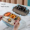 Bento Boxes Lunchbox mit 4 Gittern, auslaufsichere Bento-Box aus Edelstahl 304, Mikrowellenbox, Picknick-Aufbewahrungsbox, warm, 230407