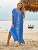 Cover-up Cover Beach Maxi Dress Robe De Plage Copricostume ricamato Sarong Beach Pareo da donna Tunica Beach Swimwear 230406