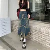 Etekler beş noktalı yıldız yama denim etek kadın püskül orta uzunlukta sokak kıyafeti gotik grunge kot pençen maksi yaz kadın y2k kıyafetler