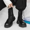 Stövlar herr verktyg ankel sock boot full svart hög topp läder casual engelska ung mode vitalitet anti-kläder mans skor