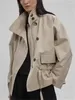 Trench da donna Cappotto corto casual R Giacca a vento con coulisse in vita Autunno e inverno Giacca semplice e versatile Top Abbigliamento femminile