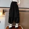 Calças cargo para meninas adolescentes, calças de moletom casuais de perna larga para crianças, moda solta coreana 5 8 10 12 14 anos de idade