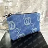 Denim Blue Designer Make Up Fashion Lady Wash Cosmetic Pouch Zipper Approidery Makeup Pass Travell