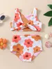 Clothing Sets Baby Girl Ruffled Swimsuit With Reversible Floral Print And Knotted Crop Top Shorts Set For Beach Bathing