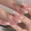 Faux Ongles 24pcs Bord Blanc Détachable Faux Nials Appuyez Sur Le Dégradé Français Rose Court Rond