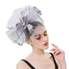 Hårtillbehör 2023 Fashion Mesh Fascinators Hat Women Wedding Cocktail Tea Party Solid Flower Feather Fascinator Headwear Clip