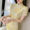 Abbigliamento etnico Donne dolci Stampa Fiore Qipao in stile cinese Abito da sera Vintage Girls Slim Mini Cheongsam Vestidos Classic Qi