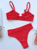 Женские купальные костюмы бикини 2023 Сексуальные толкающие красный цвет с высокой талией металлической обруч