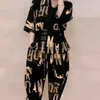 Women's Two Piece Pants Suit 2023 Summer Korean Version Loose Print Tops Harem Sets Matching Trendy Plus Size Clothing For Women