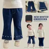 Pantalons en jean polaire pour filles, vêtements pour enfants, à la mode pour bébé, décontracté, Simple, chaud, jambes larges, automne et hiver, 2023