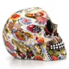 Dekorativa föremål Figurer Horror Skull Decoration Harts Colorful Flower Painting Halloween Skull Home Bar Desktop Decoration Craft Gift 114 * 180 * 155mm 230406