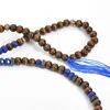 Hänge halsband vildfria naturliga handgjorda långa tofssträngar hänger kvinnor trä pärlor lapis sten blå halsband smycken