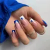 Valse nagels 24 stks kort vierkant Frans blauw zilveren glitter gradiënt roze pink volledige hoes afneembare nep nagel tips druk op