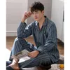 Men's Sleepwear Spring Autumn Pure Cotton Pajamas Suit Korean Elegant Stripe Long Sleeve Pijamas Home Wear Two Piece Male Set