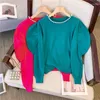Women's Sweaters JAMERARY Fashion Autumn Pearls Beading Knitted Pullover Sweater Women O Neck Long Puff Sleeve Vintage Jumpers Knitting Tops