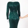 Casual Dresses Green O Neck Full Sleeved Maxi Dress Stretchy Sequined Night Party Floor Length