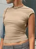 여자 티셔츠 짧은 슬리브 소매 뒷면 여자 멀티 웨이 드레스 타이트한 기본 여름 슬림 컷 섹시한 티셔츠 컷 탑 230407